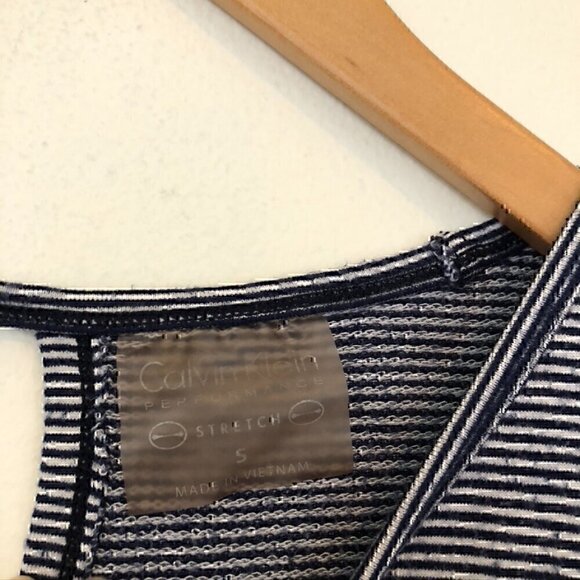 CALVIN KLEIN PERFORMANCE Navy Blue White Short Cap Sleeve Cutout Back Tee Small - Picture 4 of 8